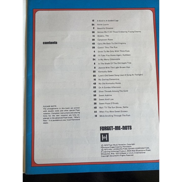 Forget Me Nots Sheet Music Book 25 Golden Oldies 1973 Organ The Piper M6 - Picture 4 of 4